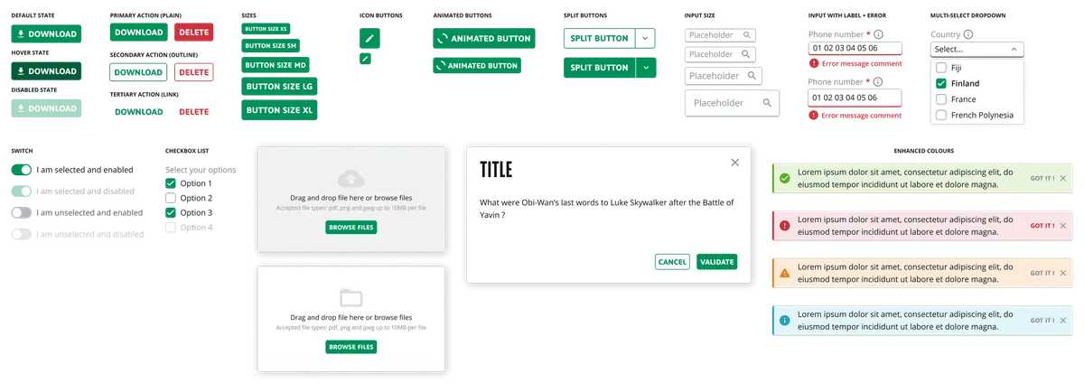 Vista general de los componentes del design system de Credit Pro