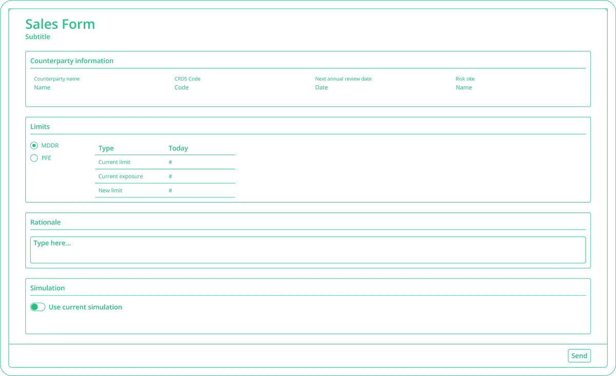 Wireframe del formulario de solicitud de Sales