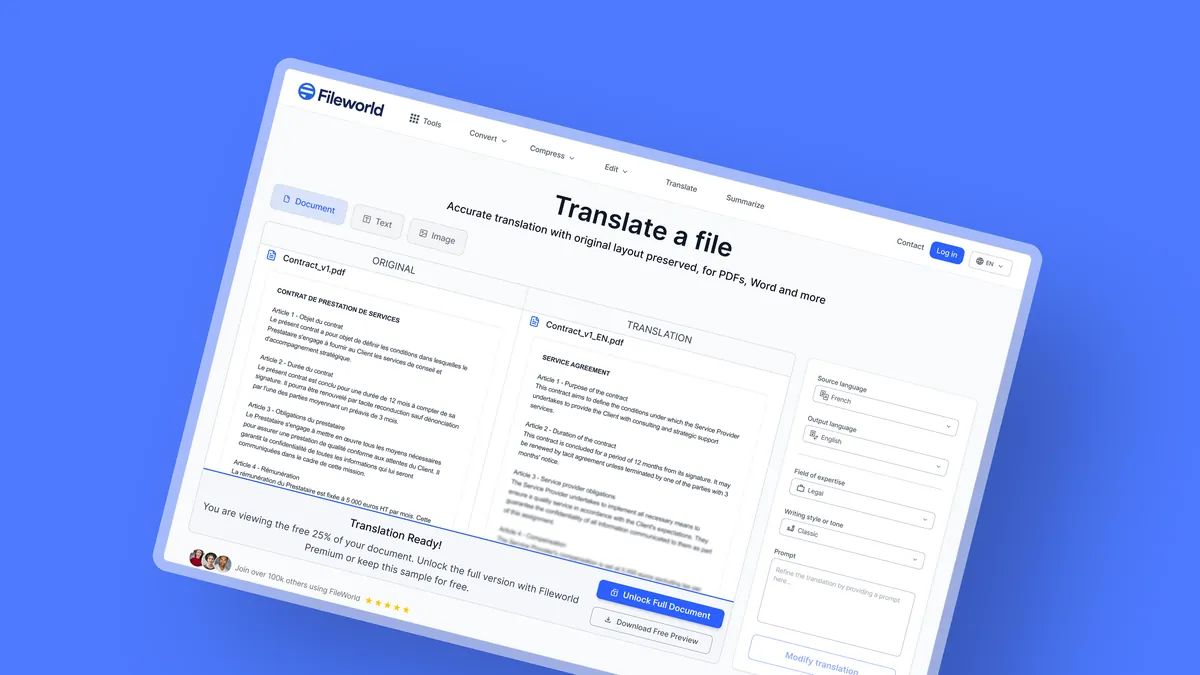 Rediseño del traductor de Fileworld en escritorio