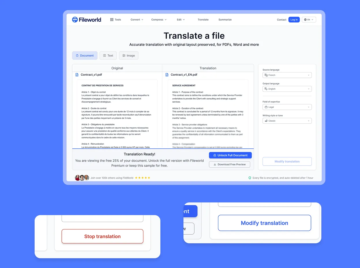 Workbench de traducción en una sola pantalla