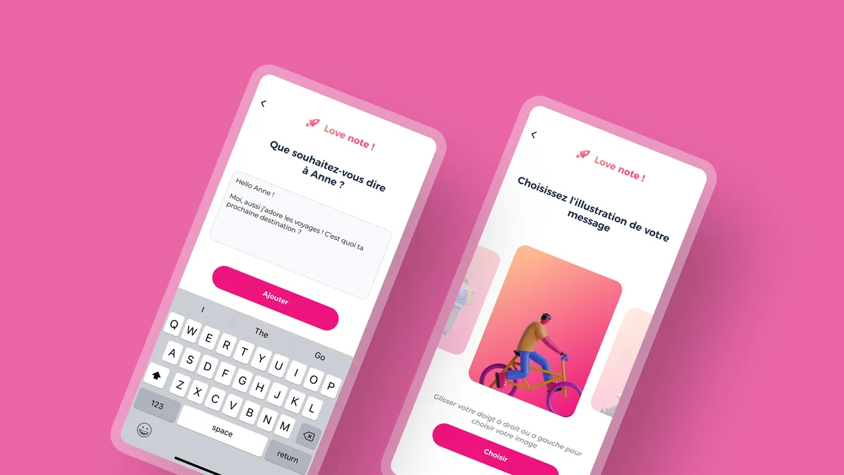 Écrans Love Note sur deux smartphones