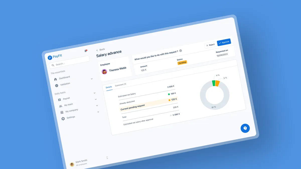 Anticipo de salario de PayFit en escritorio