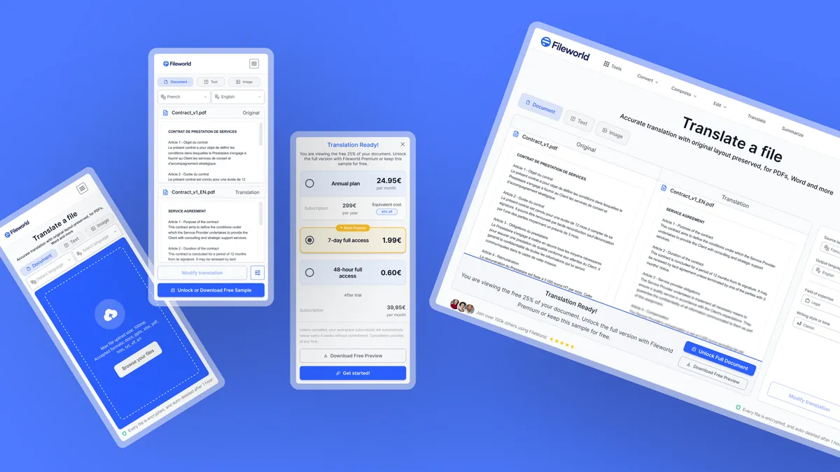 Outil de traduction de fichiers Fileworld repensé en un seul écran